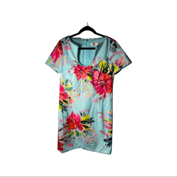 Trina Turk Size 10 Dress Rashida Floral Frayed Trim Short Sleeve - Picture 2 of 4